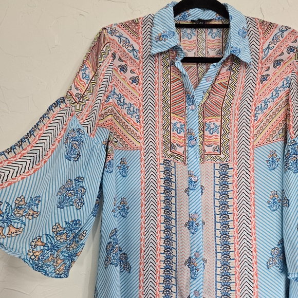 Tolani Bohemian Patterned Button Front Shift Dress - Picture 2 of 11